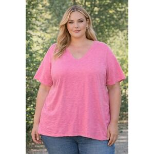 Catherines Top Women's Plus 1XWP V-Neck Basic Blouse Key Hole Back Casual Cotton